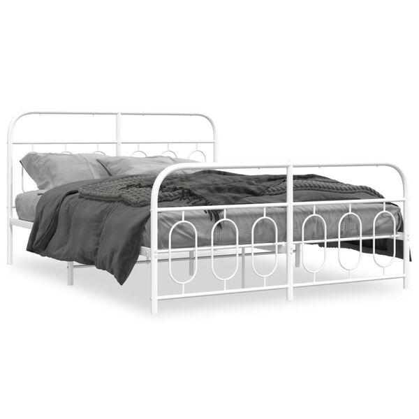 vidaXL Cadre de lit m&eacute;tal sans matelas et pied de lit blanc 135x190 cm