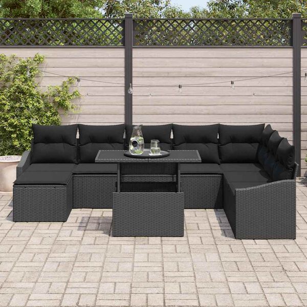 vidaXL Ensemble de canap&eacute; de jardin avec coussin 9 pcs Noir