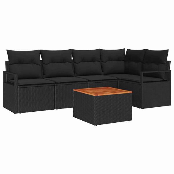 vidaXL Ensemble de canap&eacute; de jardin avec coussin 6 pcs Noir polyrotin