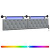 vidaXL T&ecirc;te de lit suspendue Avec lumi&egrave;re LED Gris clair Tissu