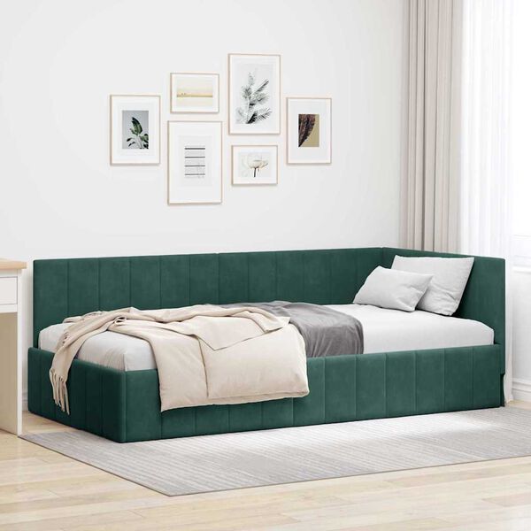 vidaXL Cadre de lit d'angle Vert foncé 90 cm x 190 cm Velours