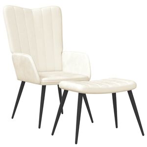 vidaXL Chaise de relaxation avec tabouret Blanc cr&egrave;me Velours