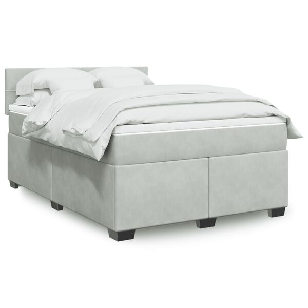 vidaXL Sommier &agrave; lattes de lit et matelas Gris clair 140x190cm Velours