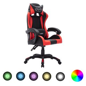 vidaXL Fauteuil de jeux vid&eacute;o avec LED RVB Rouge et noir Similicuir