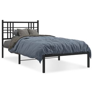 vidaXL Cadre de lit m&eacute;tal sans matelas avec t&ecirc;te de lit noir 100x190cm