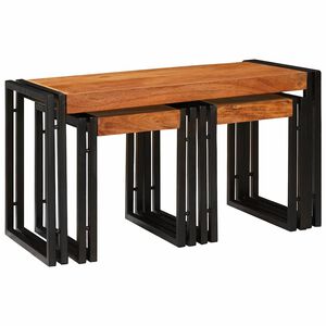 vidaXL Table Gigogne 3 pc Marron et Noir 82 x 40 x 45 cm