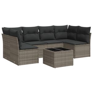 vidaXL Salon de jardin avec coussins 7 pcs gris r&eacute;sine tress&eacute;e