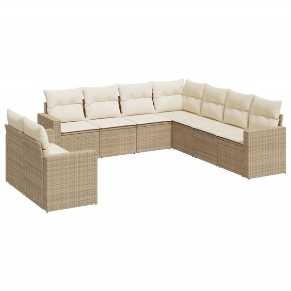 vidaXL Salon de jardin avec coussins 9 pcs beige r&eacute;sine tress&eacute;e