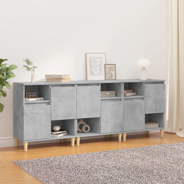 vidaXL Buffets 3 pcs gris b&eacute;ton 60x35x70 cm bois d'ing&eacute;nierie