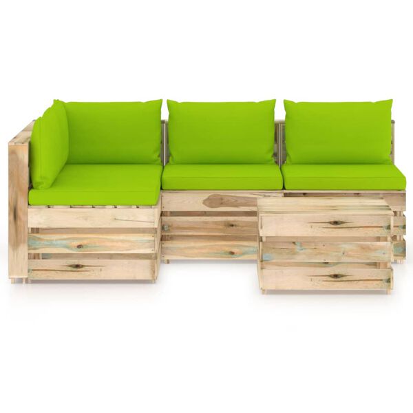 vidaXL Salon de jardin 5 pcs avec coussins Bois impr&eacute;gn&eacute; de vert