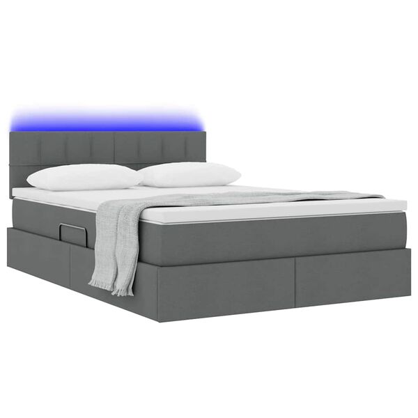 vidaXL Lit avec rangement et LED Gris fonc&eacute; 140 x 190 cm Polyester