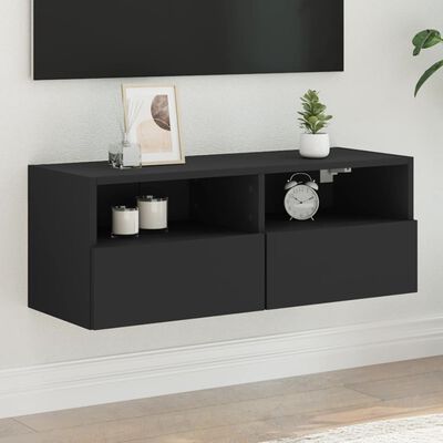 vidaXL Meuble TV mural noir 80x30x30 cm bois d'ingénierie