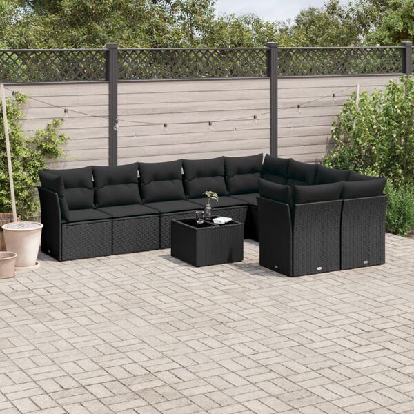 vidaXL Salon de jardin 10 pcs avec coussins noir r&eacute;sine tress&eacute;e