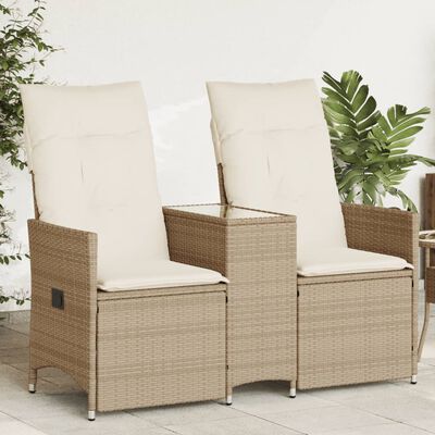 vidaXL Canapé de jardin inclinable 2 places avec table beige rotin