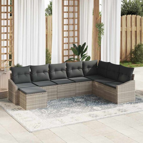 vidaXL Ensemble de canap&eacute; de jardin 8 pcs Gris clair polyrotin