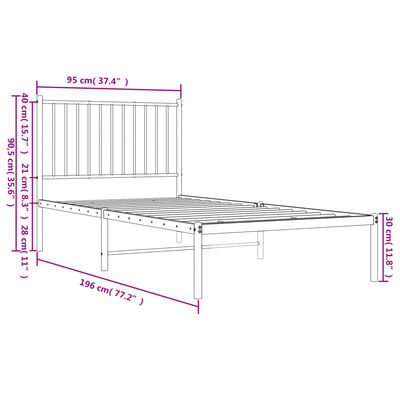 vidaXL Cadre de lit métal sans matelas avec tête de lit blanc 90x190cm