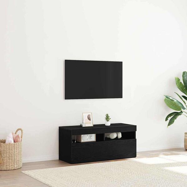 vidaXL Meuble TV Ch&ecirc;ne noir 90 x 35 x 40 cm Bois d'ing&eacute;nierie