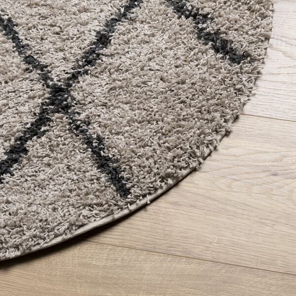 vidaXL Tapis shaggy &agrave; poils longs moderne beige et anthracite &Oslash; 80 cm