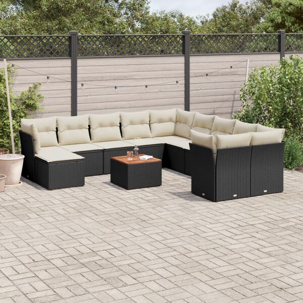 vidaXL Salon de jardin 12 pcs avec coussins noir r&eacute;sine tress&eacute;e