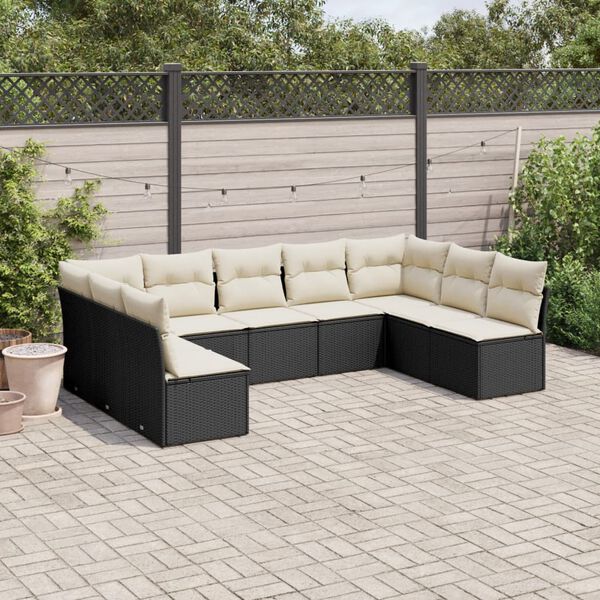 vidaXL Salon de jardin 9 pcs avec coussins noir r&eacute;sine tress&eacute;e