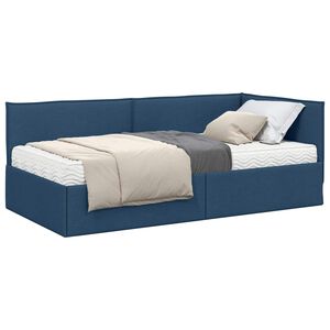 vidaXL Cadre de lit d'angle avec matelas 2 pcs Bleu Velours