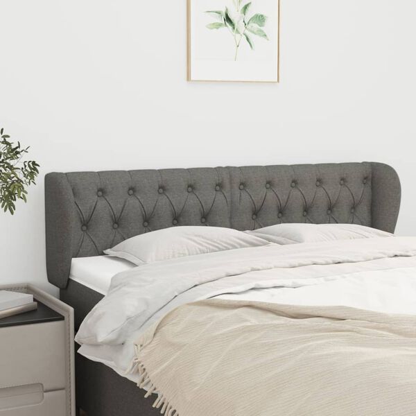 vidaXL T&ecirc;te de lit avec oreilles Gris fonc&eacute; 163x23x78/88 cm Tissu