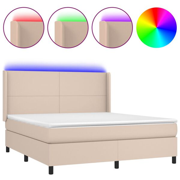 vidaXL Sommier à lattes de lit matelas LED Cappuccino 180x200 cm