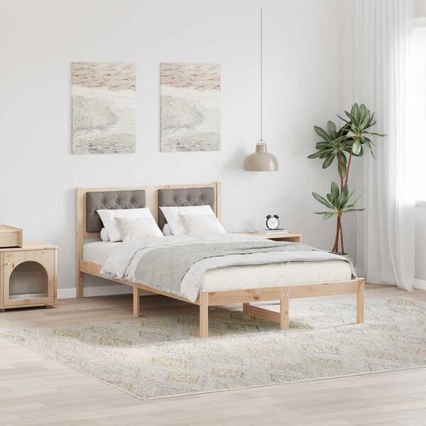 vidaXL Cadre de lit avec t&ecirc;te de lit Taupe 120 x 190 cm Pin massif