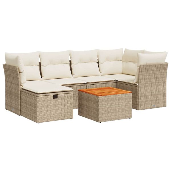 vidaXL Salon de jardin avec coussins 7 pcs beige r&eacute;sine tress&eacute;e