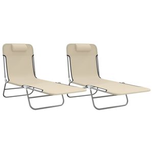 vidaXL Chaises longues pliables lot de 2 cr&egrave;me textil&egrave;ne et acier