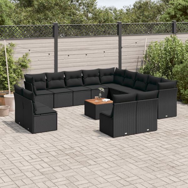 vidaXL Salon de jardin avec coussins 14 pcs noir r&eacute;sine tress&eacute;e