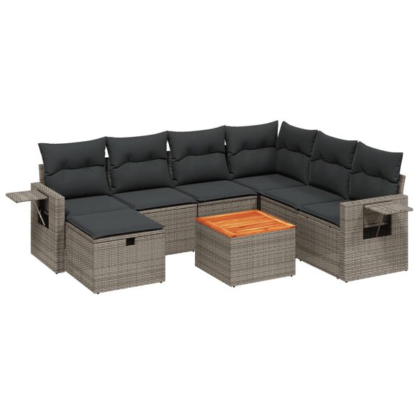 vidaXL Salon de jardin 8 pcs avec coussins gris résine tressée