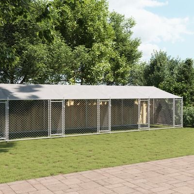 vidaXL Cage pour chien avec toit/portes gris 12x2x2 m acier galvanisé