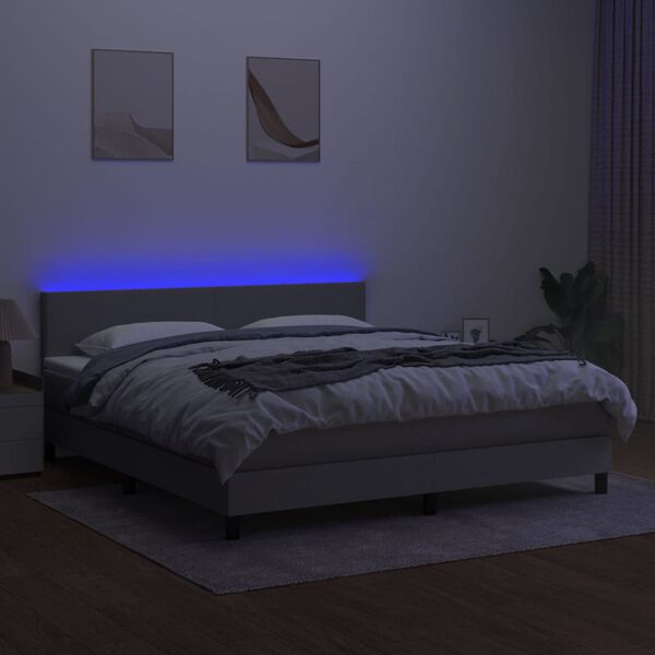 vidaXL Sommier &agrave; lattes de lit matelas LED Gris clair 160x200 cm Tissu