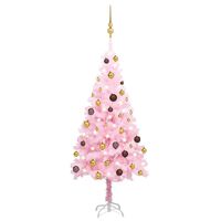 vidaXL Arbre de Noël artificiel pré-éclairé et boules rose 120 cm PVC