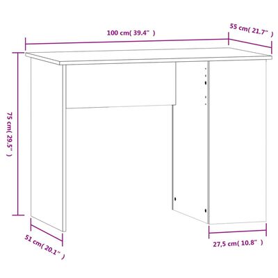 vidaXL Bureau Noir 100x55x75 cm Bois d'ingénierie