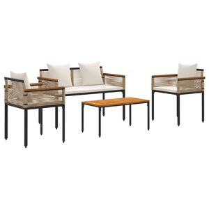 vidaXL Ensemble de meubles d'ext&eacute;rieur Beige et blanc cr&egrave;me polyrotin