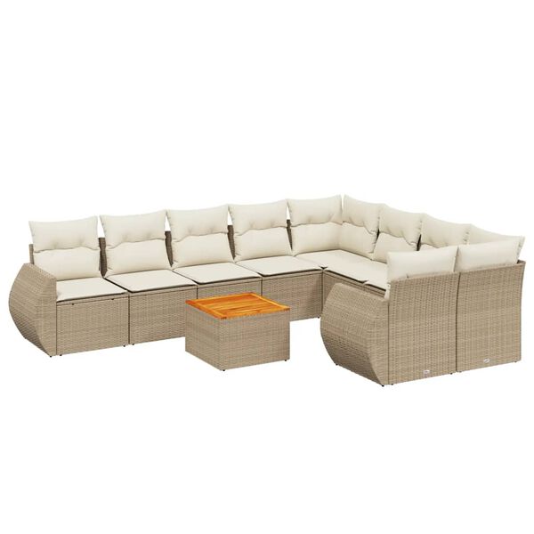 vidaXL Salon de jardin avec coussins 10 pcs beige r&eacute;sine tress&eacute;e