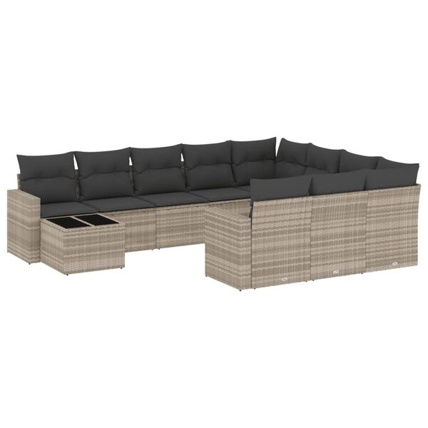 vidaXL Salon de jardin 11 pcs avec coussins gris clair r&eacute;sine tress&eacute;e