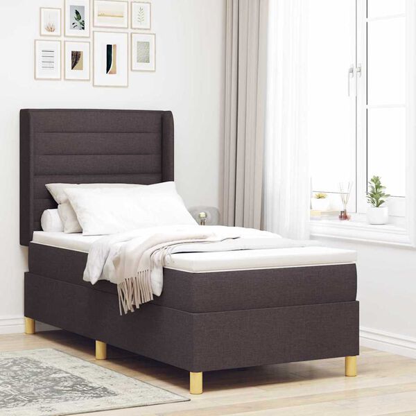 vidaXL Lit &agrave; ressorts avec matelas Marron fonc&eacute; 90 x 200 cm tissu