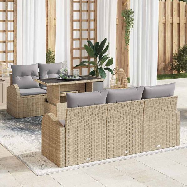 vidaXL Ensemble de canap&eacute; de jardin 6 pcs Beige Poly Rattan