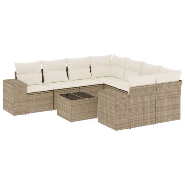vidaXL Salon de jardin avec coussins 9 pcs beige r&eacute;sine tress&eacute;e