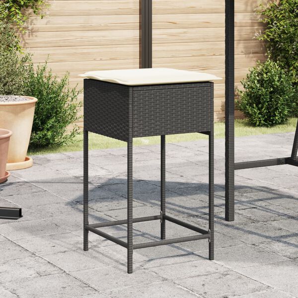 vidaXL Tabourets de bar jardin coussins lot de 2 noir r&eacute;sine tress&eacute;e