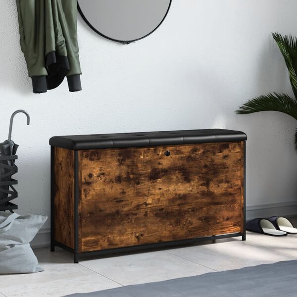 vidaXL Banc &agrave; chaussures tiroir rabattable ch&ecirc;ne fum&eacute; 102x32x56 cm