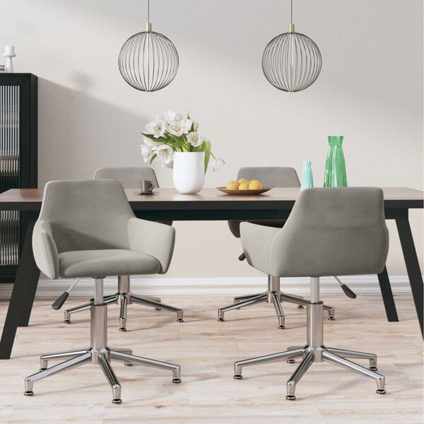 vidaXL Chaises &agrave; manger pivotantes lot de 4 Gris clair Velours