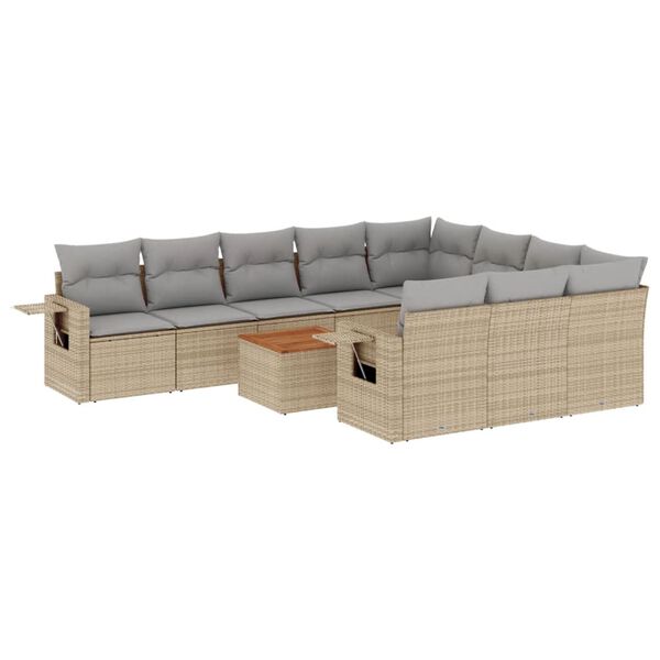 vidaXL Salon de jardin et coussins 11 pcs m&eacute;lange beige r&eacute;sine tress&eacute;e