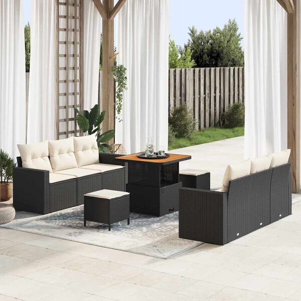 vidaXL Ensemble de canap&eacute; de jardin avec coussin 9 pcs Noir et cr&egrave;me