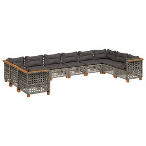 vidaXL Salon de jardin avec coussins 10 pcs gris r&eacute;sine tress&eacute;e