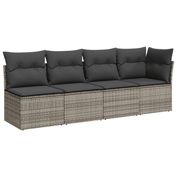 vidaXL Salon de jardin 8 pcs avec coussins gris r&eacute;sine tress&eacute;e