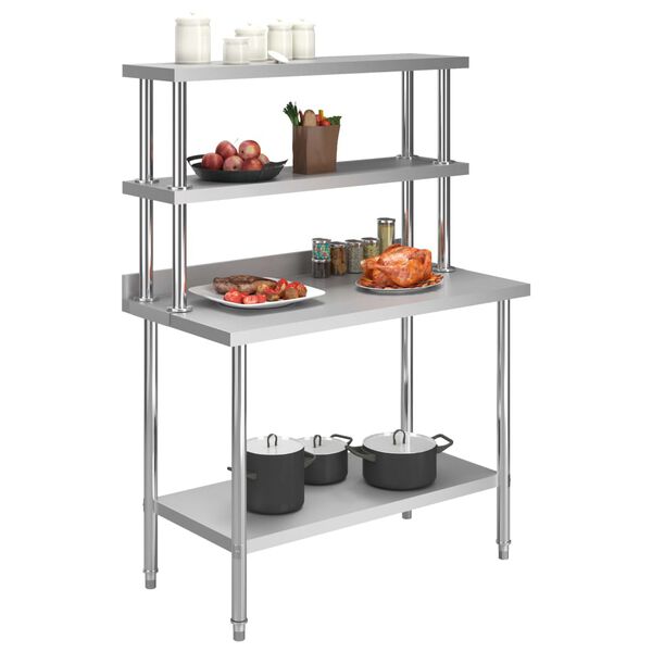 vidaXL Table de travail de cuisine avec &eacute;tag&egrave;re 120x60x150 cm Inox